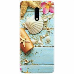 Husa silicon pentru OnePlus 7 Blue Wood Seashells Sea Star