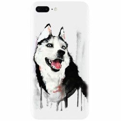 Husa silicon pentru Apple Iphone 8 Plus Husky Dog Watercolor Illustration 