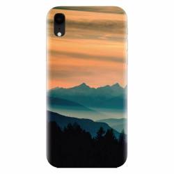 Husa silicon pentru Apple Iphone XR Blue Mountains Orange Clouds Sunset Landscape 
