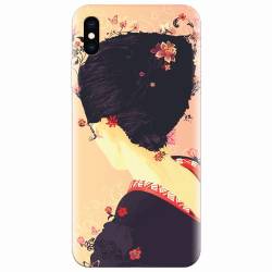 Husa silicon pentru Apple Iphone XS Max Japanese Geisha Illustration Cherry Blossom 