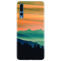 Husa silicon pentru Huawei P20 Pro Blue Mountains Orange Clouds Sunset Landscape 