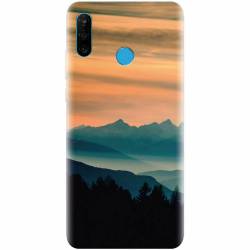 Husa silicon pentru Huawei P30 Lite Blue Mountains Orange Clouds Sunset Landscape 