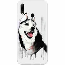 Husa silicon pentru Huawei P Smart 2019 Husky Dog Watercolor Illustration 