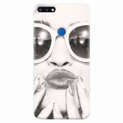 Husa silicon pentru Huawei Y7 Prime 2018 Black And White Portrait Blonde Model In Fashion Sunglasses 