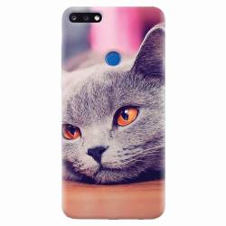 Husa silicon pentru Huawei Y7 Prime 2018 British Shorthair Cat Yellow Eyes Portrait 