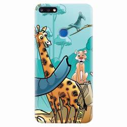 Husa silicon pentru Huawei Y7 Prime 2018 Children Drawings Elephants Giraffes Lions 