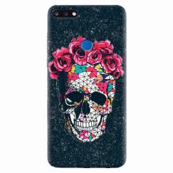 Husa silicon pentru Huawei Y7 Prime 2018 Colorful Skull Roses Space 