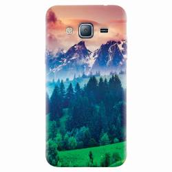 Husa silicon pentru Samsung Galaxy J3 2016 Forest Hills Snowy Mountains And Sunset Clouds 