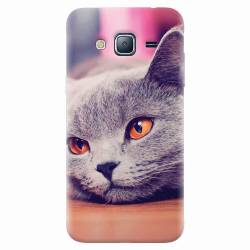 Husa silicon pentru Samsung Galaxy J7 2015 British Shorthair Cat Yellow Eyes Portrait 