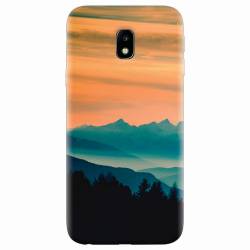 Husa silicon pentru Samsung Galaxy J7 Pro 2017 Blue Mountains Orange Clouds Sunset Landscape 