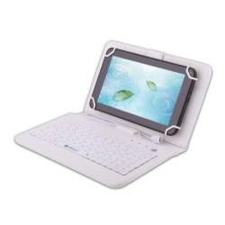 Husa Tableta 7 Inch Cu Tastatura Micro Usb Model X Alb Tip Mapa Prindere 4 Cleme Protectie Antisoc Piele Sintetica Funct 