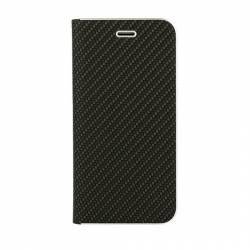 Husa V-CARBON pentru iPhone X. Rama metalica. Inchidere Magnetica. Piele. Negru 