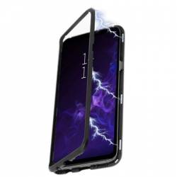 HusaCarcasa magnetica pentru iPhone XR Rama metalica si spate din Sticla Securizata Negru-Transparent BBL703 