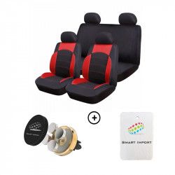Huse auto Audi A3 8V Sport Line Universale Poliester+mesh 9 piese Negru/Rosu + Cadou suport magnetic telefon SI-005 + Cadou Odorizant Masina 