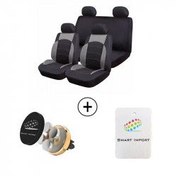 Huse auto Bmw Seria 1 Cupe E82 Universale-Poliester+mesh 9 piese Negru/Gri + Cadou suport magnetic telefon SI-005 + Cadou Odorizant Masina 