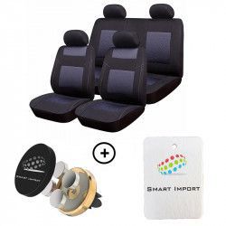 Huse auto Citroen C3 Universale Premium Poliester+Sueden 9 piese Negru/Gri + Cadou suport magnetic telefon SI-005 + Cadou Odorizant Masina 
