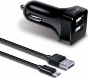 Incarcator Auto 2.4A iSound Dual USB Negru Cablu microUSB 1.2m 