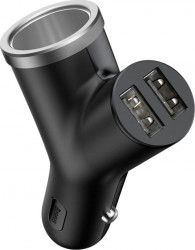 Incarcator Auto Baseu Y-type Splitter Dual USB + Bricheta Negru 