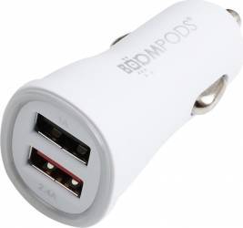 Incarcator Auto Boompods 3.4A Dual USB led indicator incarcare rapida Alb 