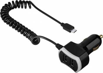Incarcator Auto Hama TrilpePower microUSB 2xUSB Negru 
