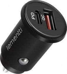 Incarcator Auto Lemontti PD USB si Quick Charge Type-C 30W 5A max, QC3.0 Black 