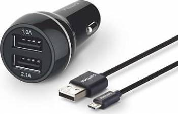 Incarcator auto dual Philips USB ultra rapid Negru 