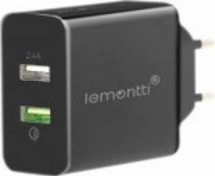 Incarcator Retea Lemontti Quick Charge Dual USB Negru 