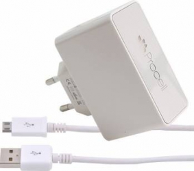 Incarcator Retea Procell Dual USB 2.1 A + Cablu microUSB Alb