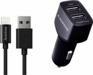 Incarcator Auto Avantree CGST 22 2 x 3.4A USB + Cablu Lightning Negru 