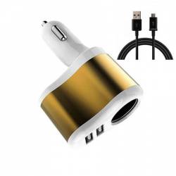 Incarcatorpriza auto dual 2xUSB priza auto auriu + cablu de date incarcare micro USB BBL040 negru BBL386 