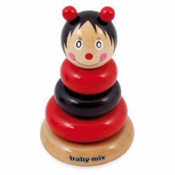 Jucarie lemn educationala Baby Mix Buburuza cu inele de stivuit 