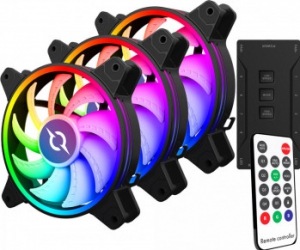 Kit 3 ventilatoare AQIRYS Libra 120 mm ARGB cu telecomanda si controller AQRYS KR12SL22RGB
