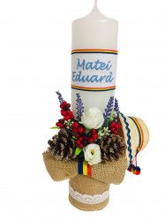 Lumanare botez traditionala cu tricolor personalizata prin broderie cu nume. Dede Brodi Star 