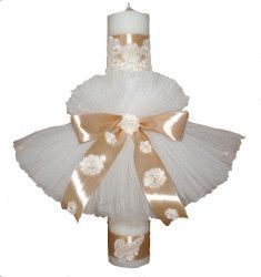 Lumanare stalp pentru botez bebelusi eleganta Little angel alb-crem 