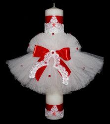 Lumanare stalp pentru botez bebelusi eleganta Little angel alb-rosu 