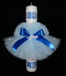 Lumanare stalp pentru botez bebelusi eleganta Little angel albastru 