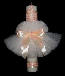 Lumanare stalp pentru botez bebelusi eleganta Little angel somon 
