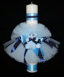 Lumanare stalp pentru botez bebelusi Ursulet Little angel bleu 