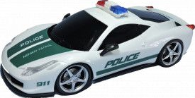 Masinuta de Politie Ferrari 458 Italia cu telecomanda 25 cm 4 directii lumini functionale alb-verde 