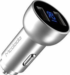 Incarcator Auto Mcdodo 3.4A Dual USB Silver led display aluminiu 