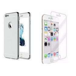 Pachet husa si folie protectie pentru iPhone 6 Argintiu carcasa din plastic antisoc 