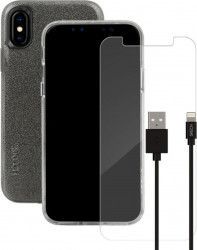 Pachet Husa Skech Sparkle Clear + Cablu Lightning + Folie Sticla pentru Apple iPhone XS / X