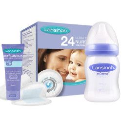 Pachet Tampoane san x 24buc + Crema pentru mameloane HPA Lanolin 10ml + Biberon 160ml Lansinoh 