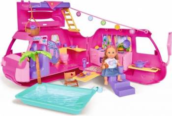Papusa Simba Evi Love 12 cm Holiday Camper cu rulota si accesorii