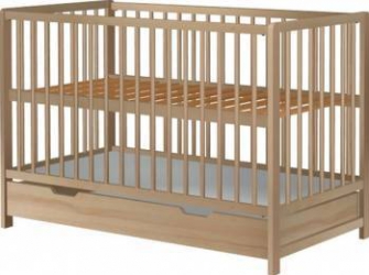 Patut copii din lemn Hubners Dominic 120 x 60 cm natur cu sertar 