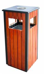 Scrumiera exterioara cu cos gunoi patrat lemn 35x35xh80cm 