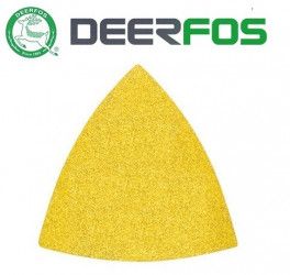 Set 100 buc DEERFOS CA331 GOLD 96x96x96 mm fara gauri granulatie 40 triunghi delta abraziv de slefuit prindere arici tip scai/velcro 