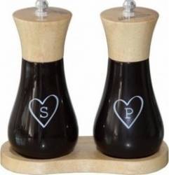 Set 2 rasnite sare piper 15cm cu suport Heinner Maron Natur