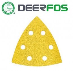 Set 50 buc DEERFOS CA331 GOLD 96x96x96 mm 6 gauri granulatie 180 triunghi delta abraziv de slefuit prindere arici tip scai/velcro 