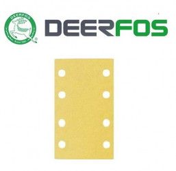 Set 50 buc DEERFOS CA331 GOLD dimensiuni 80x130 mm 8 gauri granulatie 320 fasii abrazive coli de slefuit prindere arici tip scai/velcro 